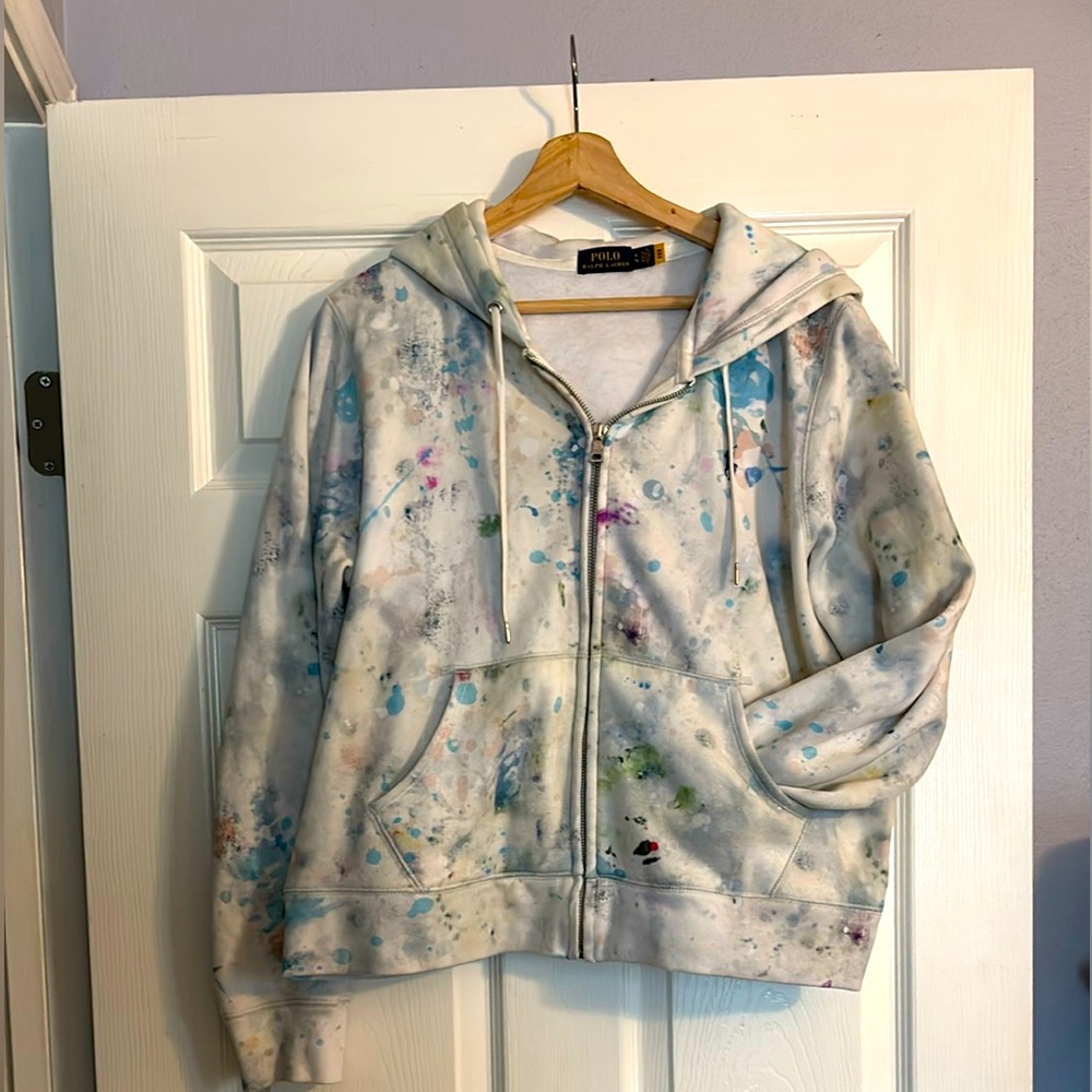 Ralph Lauren Polo Paint Splatter White Hoodie. Size XL.